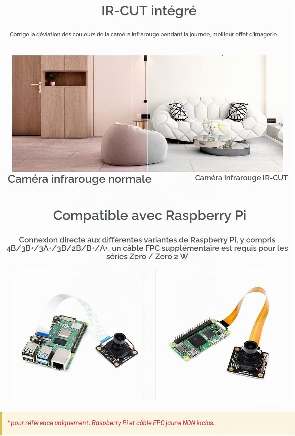 Waveshare IMX290-83 IR-Cut Camera Compatible with Raspberry Pi Board and Module Series Using a IMX290 Starlight Camera Sensor with 2MP onboard IR-Cut Switch The Modes Between Daytime and Nighttime