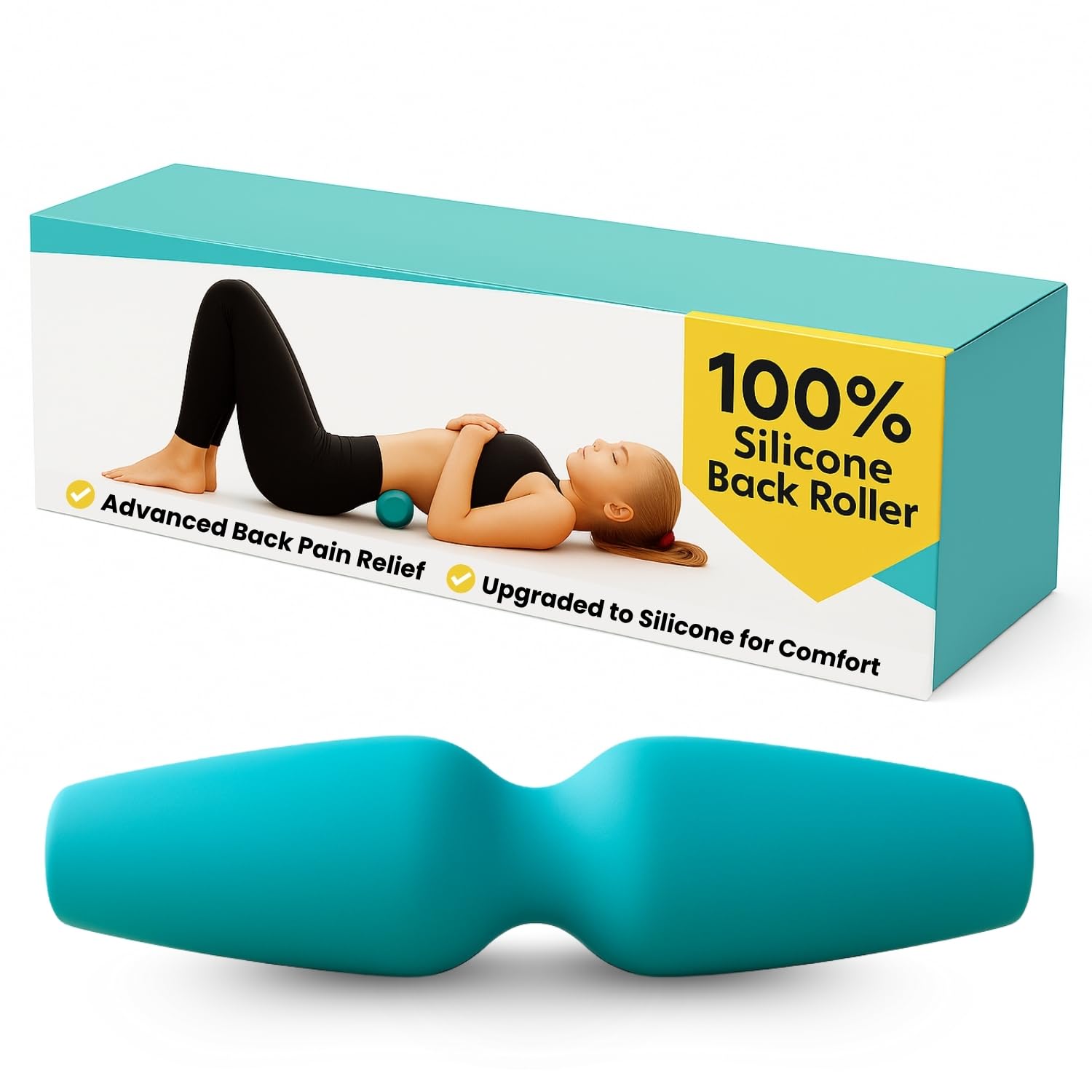 Back Foam Roller for Back Pain Relief – Upgraded to 100% Silicone for Greater Comfort, Wraps Around The Spine for Deep Back Massage and Trigger Point Release