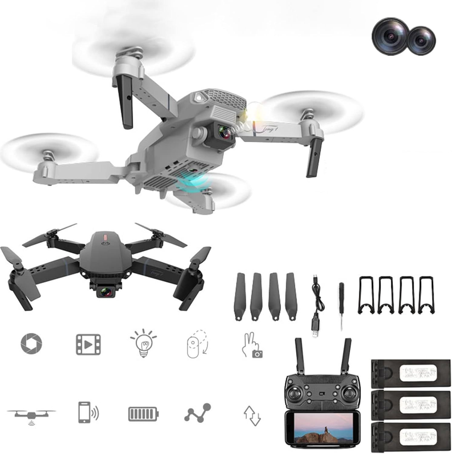 Dron con cámara dual HD, mini dron plegable para adultos y niños con ...