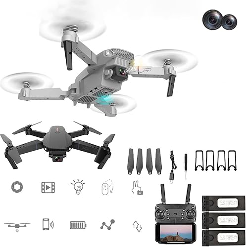 Miniatura 4 de Dron con cámara dual HD, mini dron plegable para adultos y niños con control remoto, juguetes cuadricópteros inteligentes para evitar obstáculos