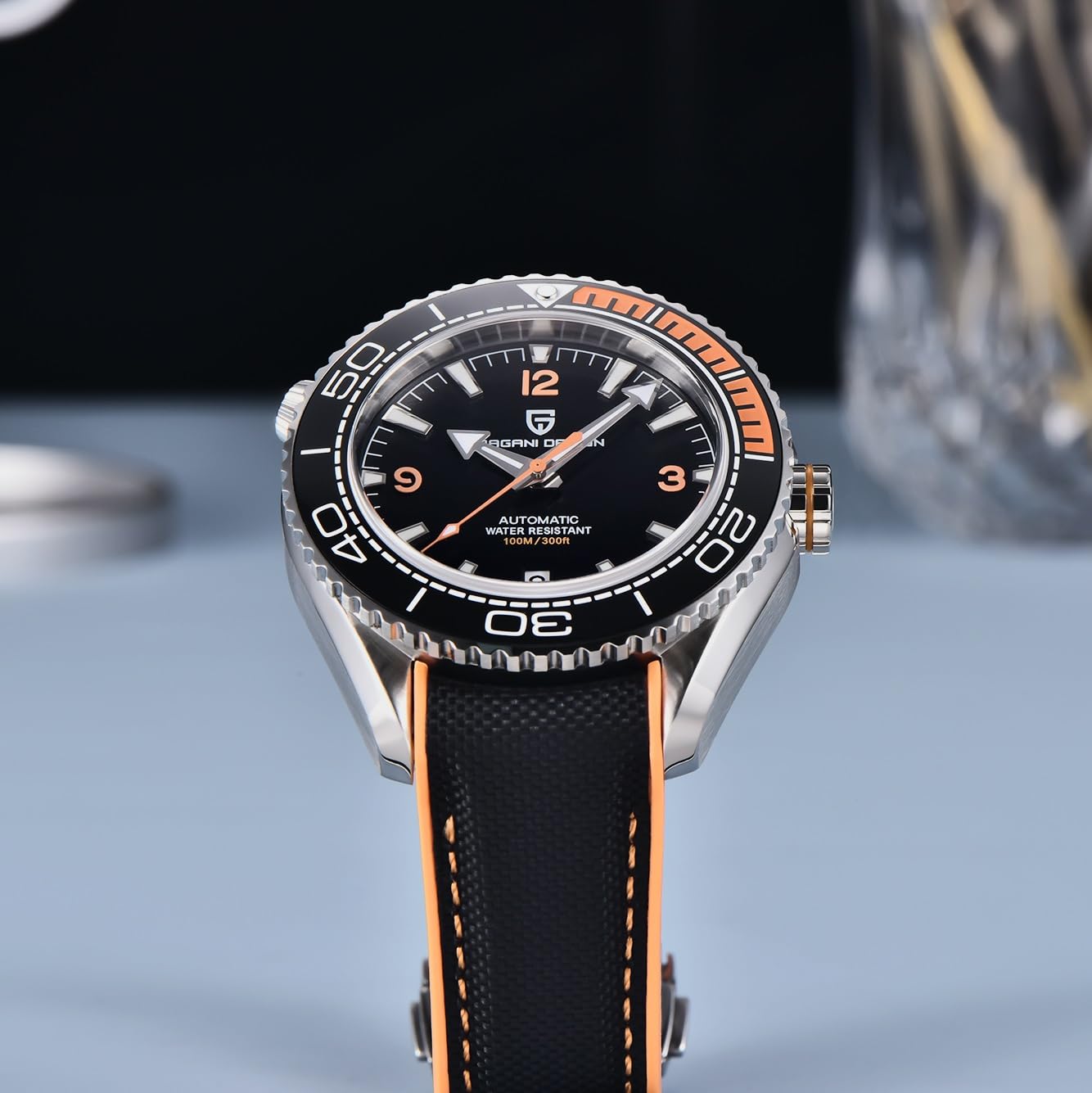 Pagani Design Herren-Selbstaufzugsuhr, wasserdicht bis 100 Meter/10bar, Mechanismus, Keramiklünette und verschraubte Krone, Saphirglas, automatische Taucheruhr