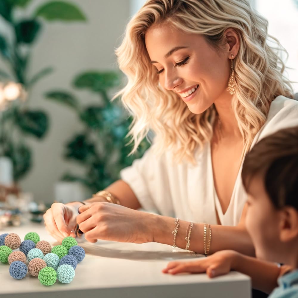 20 Stück Gehäkelte Holzperlen - Handgemachte DIY Perlen Für Schmuck