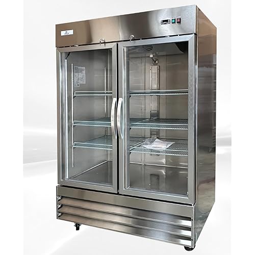 cooler depot Commercial Freezer Glass 2 Double Door Stainless Steel Exterior, Upright Reach in NSF 54"Width 6 Shelves, Display Merchandiser 47 cuft -8°F to 0°F CFG-2FFGSS