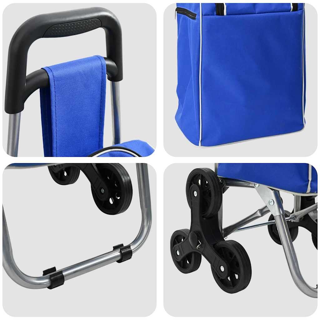 Carrello per la spesa blu in tessuto Oxford, 39,5 x 33 x 93 cm, pieghevole, con telaio in alluminio, robusto carrello per la spesa, per supermercato, mercato settimanale, riutilizzabile e
