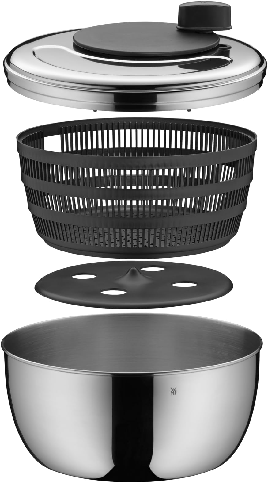 WMF Gourmet - Centrifugadora para Ensalada 25,4 cm, Acero Inoxidable Mate con Tapa, Apto para Lavavajillas
