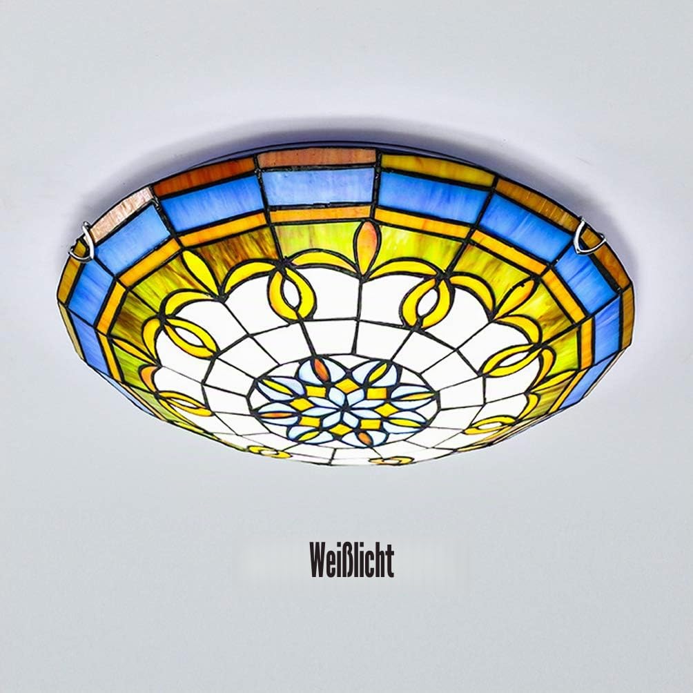 ACMHNC Tiffany Stil Deckenlampe Bunt,E27 Runde Deckenleuchte Küche Mit Barock Schirm Glasmalerei Deckenleuchte Vintage Glas Deckenbeleuchtung Für Wohnzimmer Schlafzimmer Badezimmer Beleuchtung,30CM