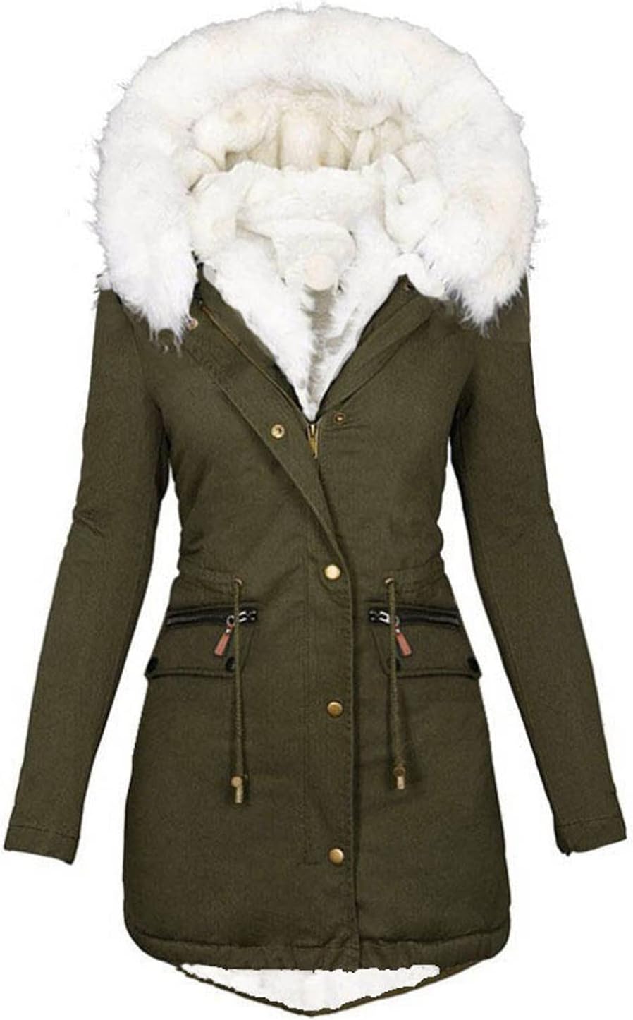 YRAETENMThicken Fleece Winter Coats for Women Warm Fleece Lined Water-Reprllent Parka Thicken Puffer Jacket With Fur Hood