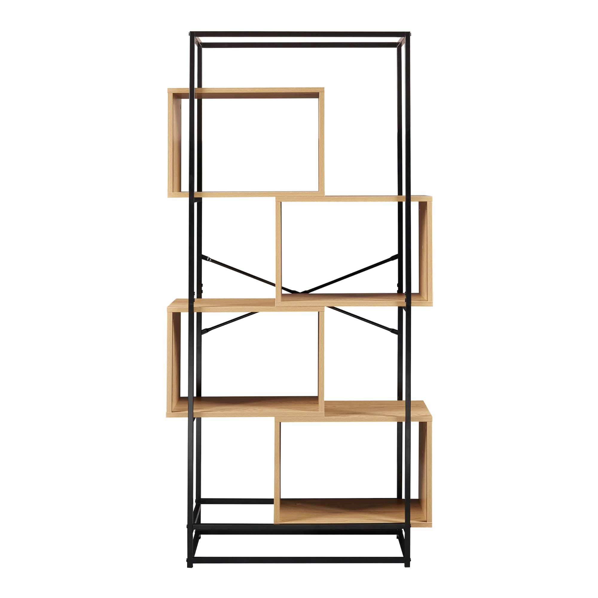 [en.casa] Librería de Salón Rennebu Estantería con 4 Compartimentos Abiertos para Despacho Oficina Sala de Estar Acero Aglomerado 160 x 80 x 33cm - Negro/Roble
