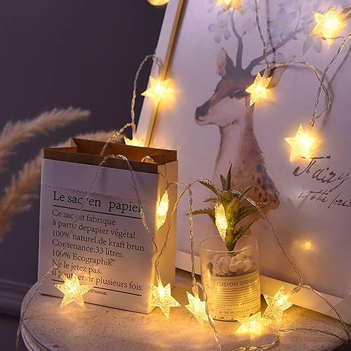 Miniatura 9 de ANJAYLIA Guirnalda de luces de estrella de 20 pies con 40 luces LED que funcionan con pilas, impermeables, con pilas, para dormitorio, interiores y