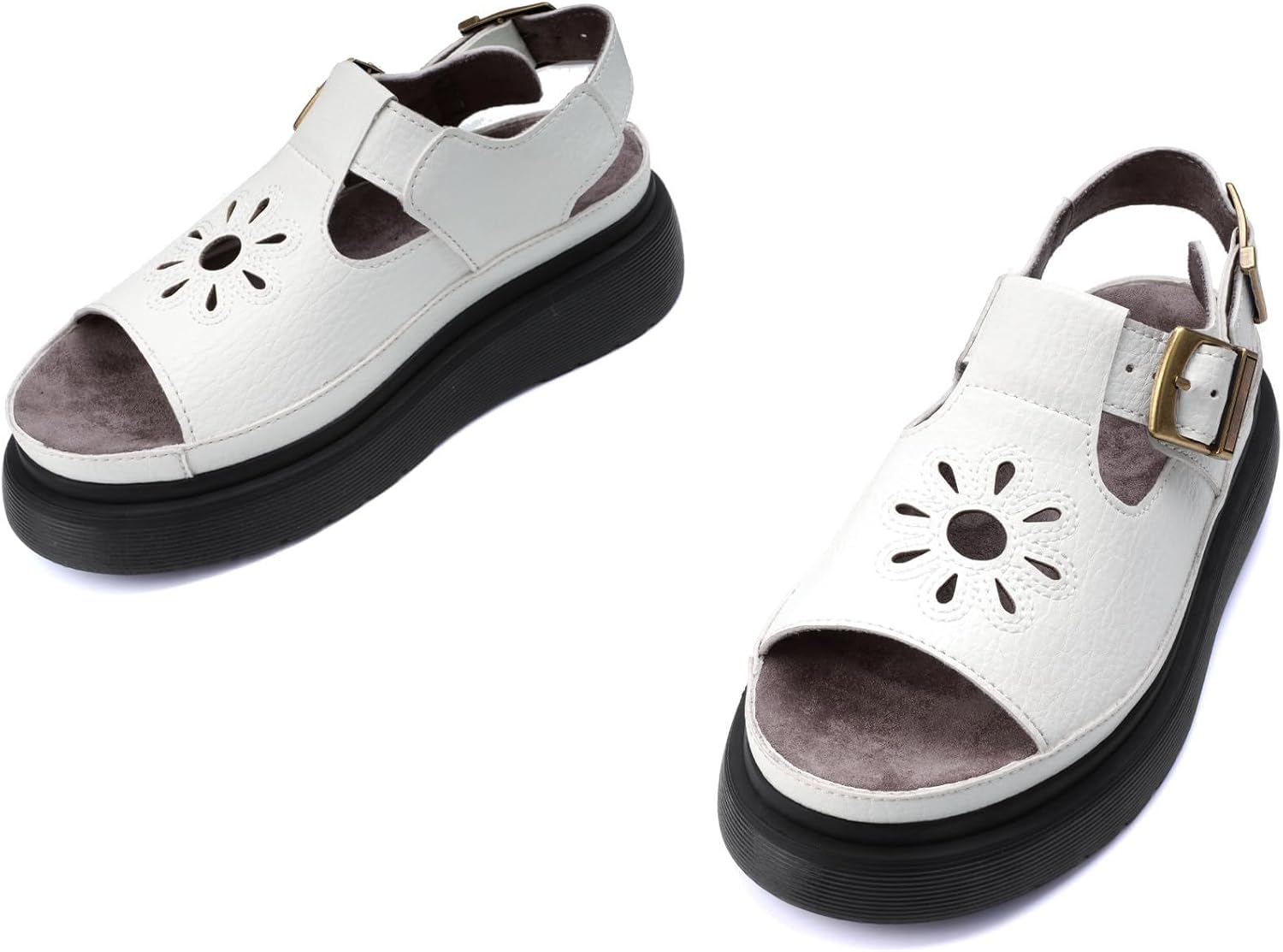 Women's Floral Brown Platform Sandals Adjustable Buckle with Non-Slip Sole T-Strap Comfort Open Toe Slip On Summer Beach Sandals - Image 6