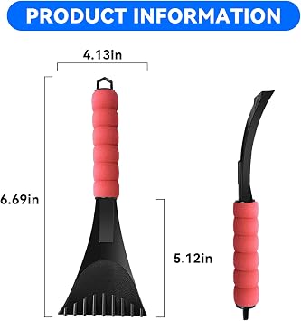Windshield Ice Scraper with Foam Handle, Red | rigid scraping edge, handheld winter use, removes frost and ice, fits most vehicle glass, automotive cleaning tools