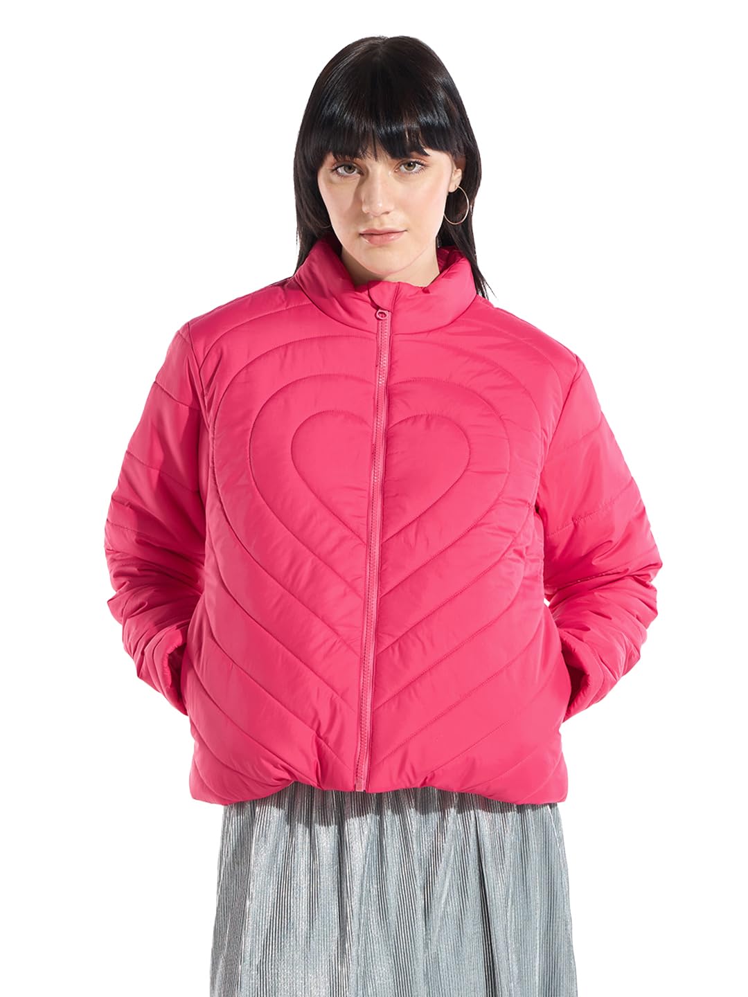bewakoof Women's Nylon Oversized Fit High Neck Puffer Jacket | Jacket for Women Winter Wear-picture-41
