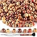 Produktbild SOSMAR 400 Stück x 10mm Holzperlen Bedruckt mit Perlen Einfädler, Holzkugeln mit Loch Groß 4mm, Indianer Schmuck Perlen zum Basteln Makramee Armband Dreadlocks etc.