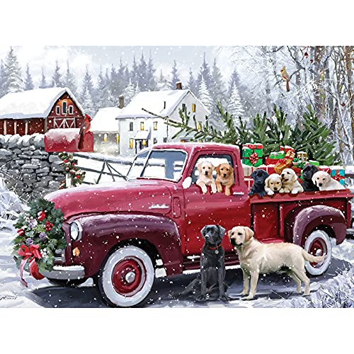 Bits and Pieces – 500 Piece Jigsaw Puzzle for Adults - ‘Christmas Delivery’ - Holiday Winter Dogs Large Piece Jigsaw by The Macneil Studio Artists