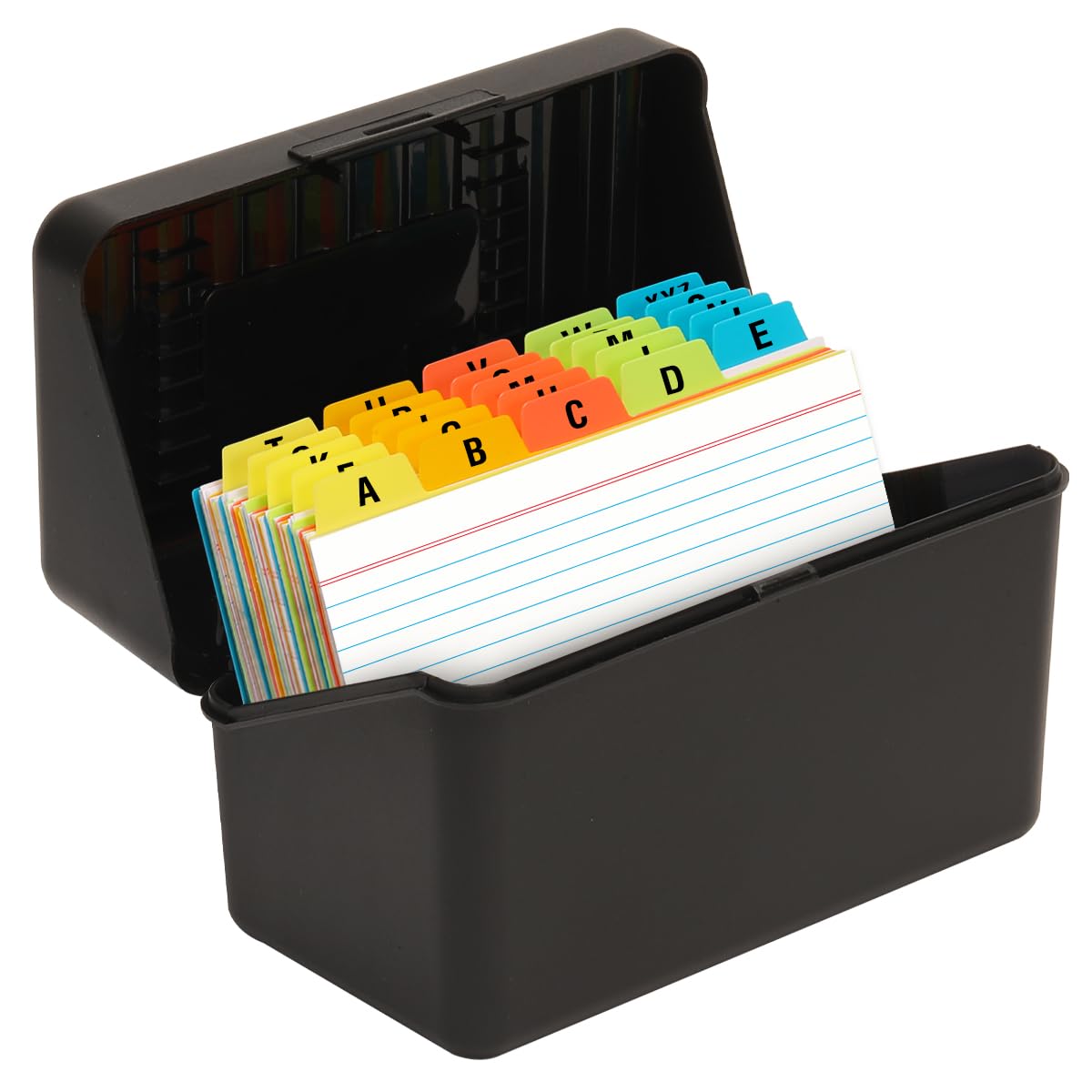 H4D 4x6 Index Card Holder with 100 Index Cards and 25 Dividers, Black