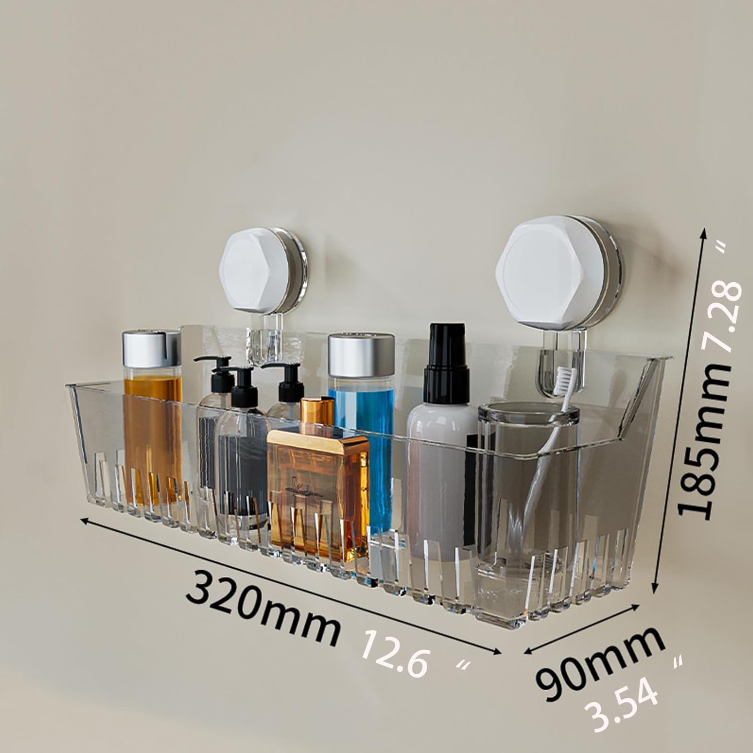 2-Pack No Drill Bathroom Suction Storage Box, Strong Load-Bearing Shower Caddy Suction Cup Storage Rack with Drain Holes, Removable Hanging Wall Mount Shower Caddy Organizer for Bathroom, Kitchen
