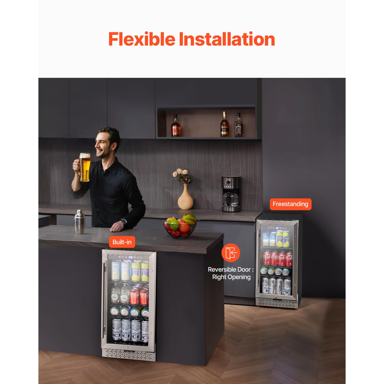 Happybuy 88 Can Beverage Refrigerator Cooler, Mini Fridge With Glass Door, Adjustable Shelves, Digital Temperature Control, Built-In Or Freestanding For Home, Office, Or Bar Use on Fridge.com - View 5