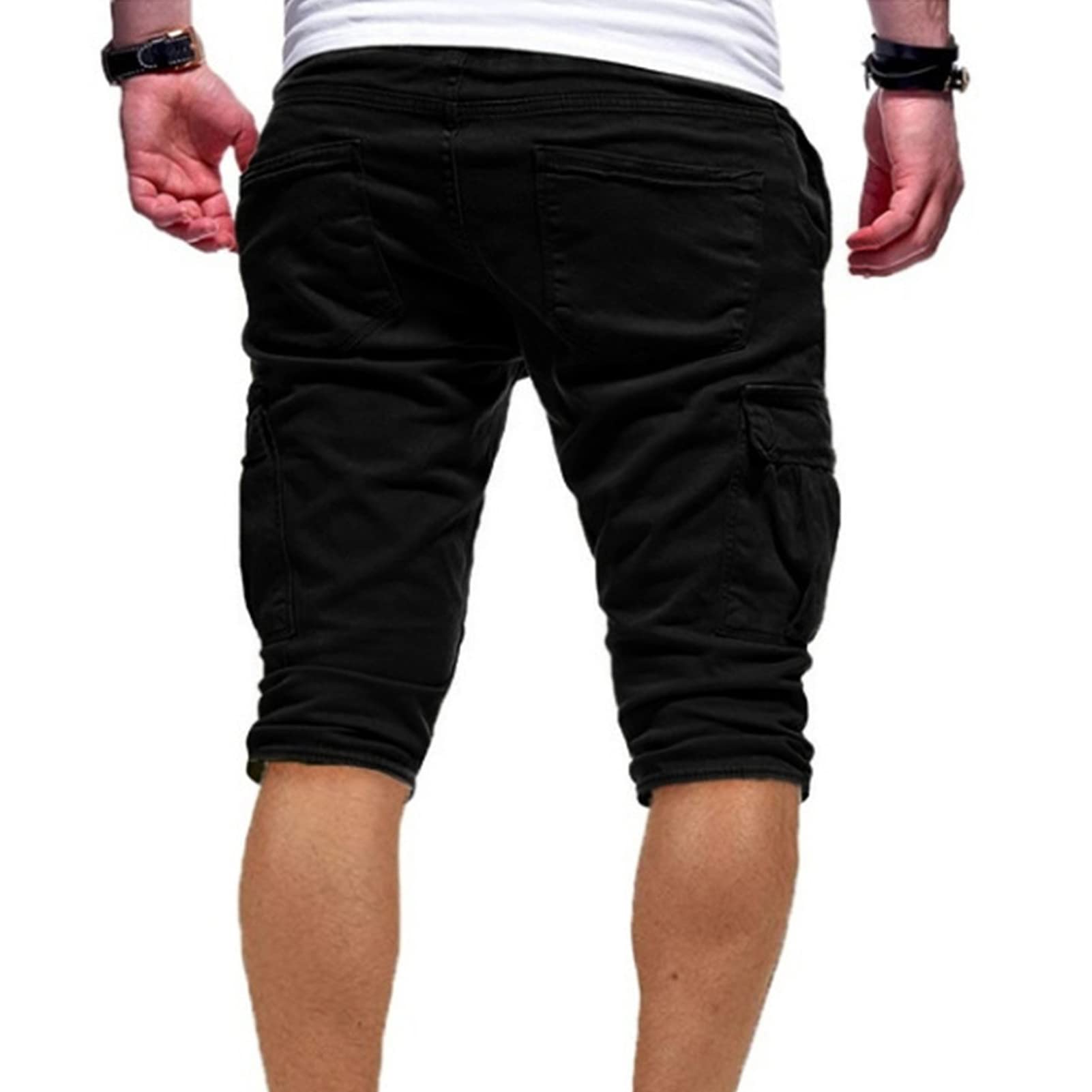 Maiyifu-GJ Men's Elastic Waist Cargo Shorts Casual Relaxed Fit Multi Pockets Short Lightweight Outdoor Military Short Pants (Black,XX-Large)