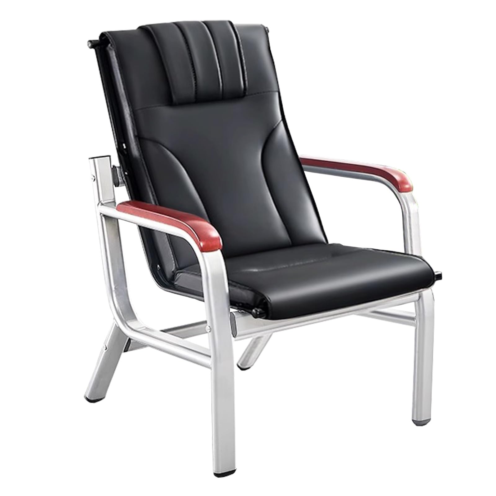 SnamicE Waiting Room Chairs,Executive Reception Chairs, Single Waiting Room Chairs with Oak Wood Armrests, Cold Rolled Steel Frame, PU Cushion, Ideal for Home & Office,Black