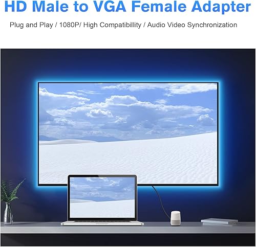 Miniatura 9 de AIYEEN Adaptador HDMI a VGA, adaptador HDMI macho a VGA de 1080 p con cable conector de audio de 0.138in compatible con monitor, laptop,