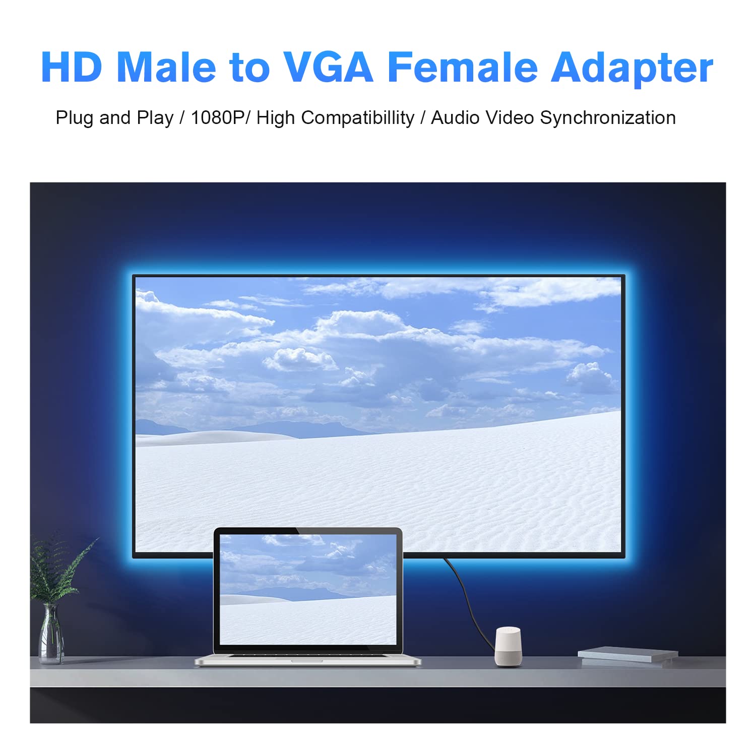 Adattatore da HDMI a VGA, Adattatore da HDMI Maschio a VGA Femmina 1080p con cavo Jack Audio da 3,5 mm Compatibile con Monitor, Laptop, Computer, Proiettore, HDTV, Chromebook e altro (Nero)
