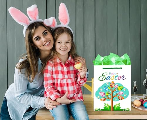 Miniatura 3 de FaCraft - Bolsa de regalo de Pascua con asas, bolsas de regalo de Pascua de 11.5 pulgadas para niños y niñas, bolsas de regalo grandes de huevos de