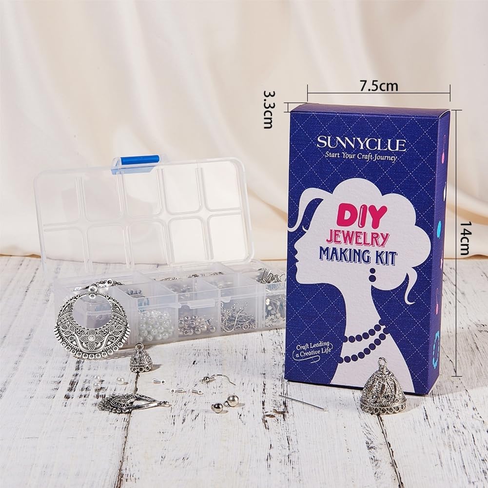 SUNNYCLUE 1 Box DIY 6 Pairs Vintage Ethnic Indian Dangle Earrings Making Kit Jhumka Jhumki Bollywood Gypsy Oxidized Chandelier Jewelry Craft Supplies for Beginners Instruction