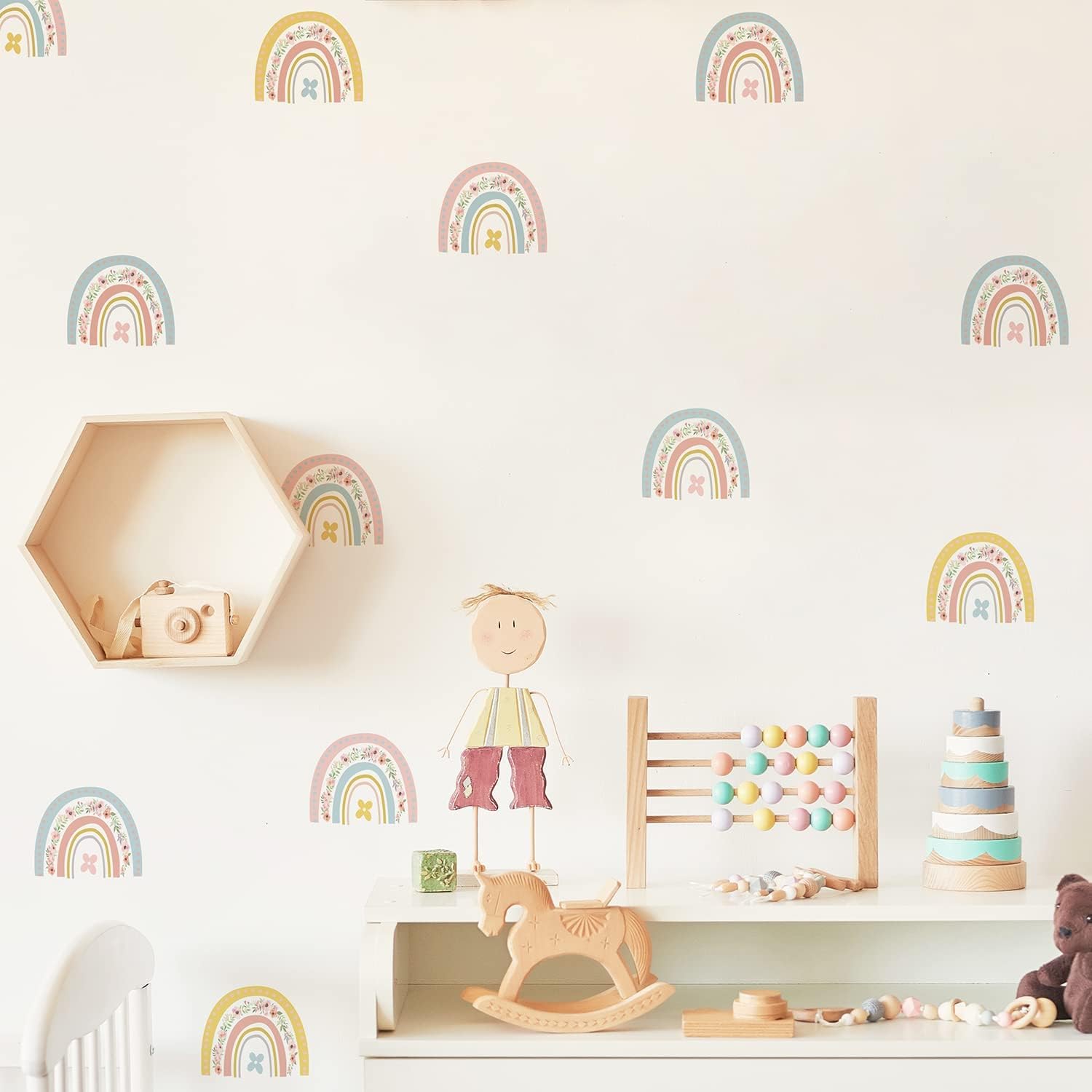 Calcomanías De Pared De Arcoíris Pastel Con Estampado Pastel Adhesivos Murales De Pared Grandes Para Despegar Y Pegar Acuarela Arco Iris Cuarto