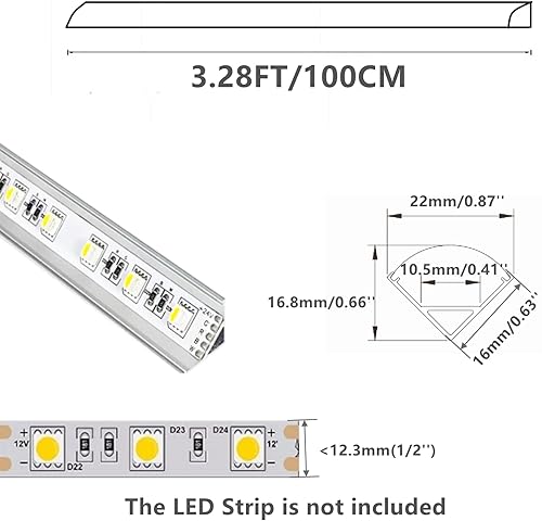 Miniatura 2 de Paquete de 5 tiras LED en forma de V de 3.3 pies, sistema de difusor de canal de aluminio, cubierta lechosa extruida con conector de esquina y kit