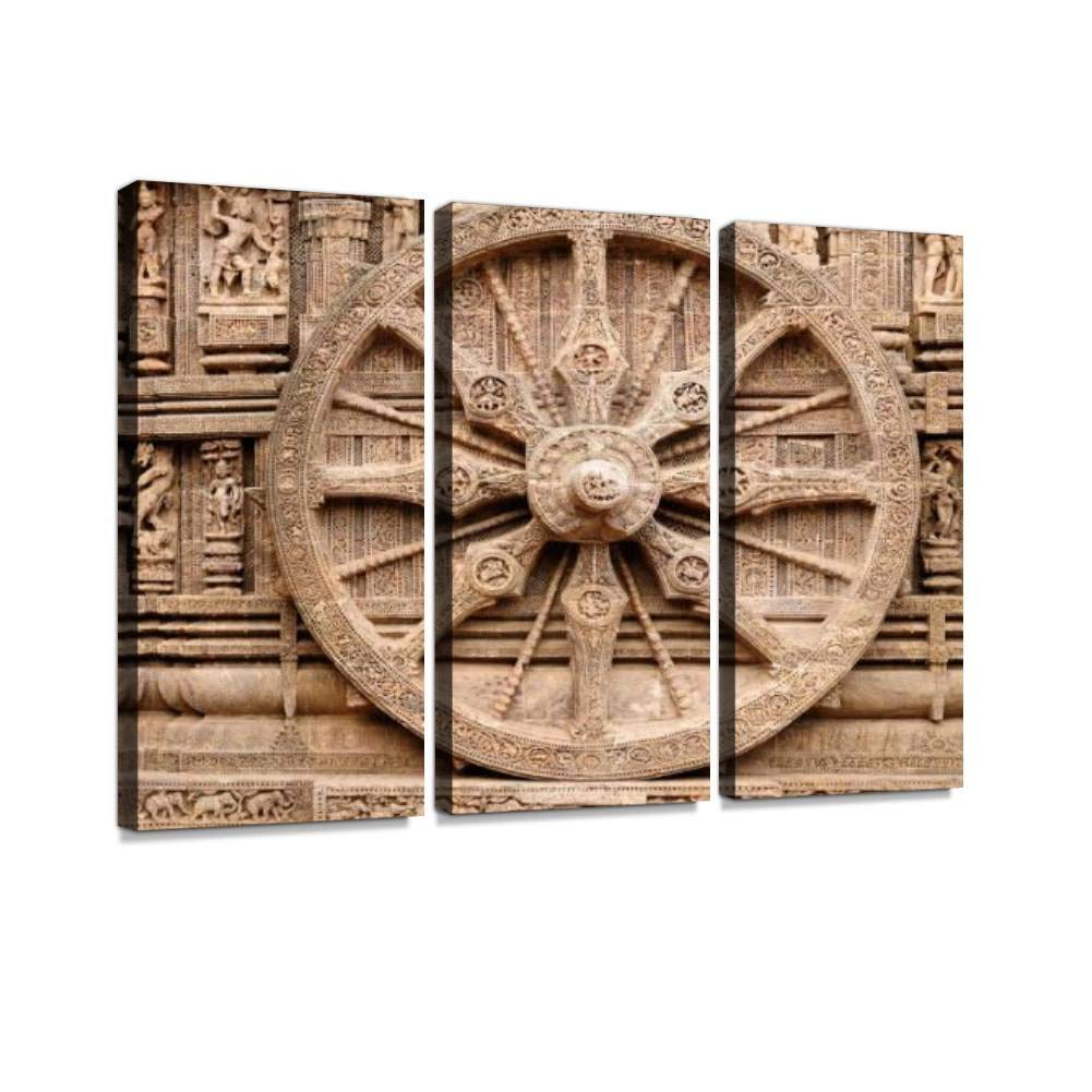 BELISIIS konark Temple in India in The Orissa State Ancient Temples and Wall Artwork Exclusive Photography Vintage Abstract Paintings Print on Canvas Home Decor Wall Art 3 Panels Framed Ready to Hang
