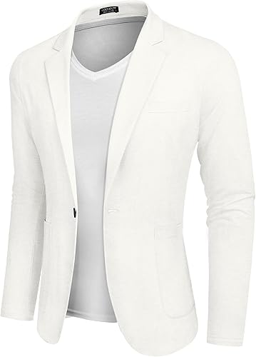 COOFANDY Blazer casual de lino para hombre, ligero, ajuste regular, chaqueta deportiva con un botón