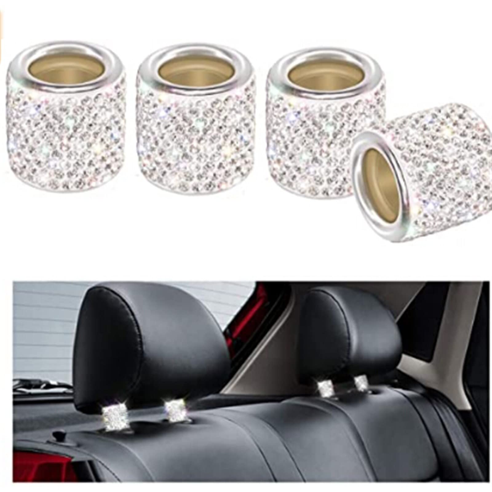 Seat Car Ring Products Appui-tête de Voiture 4pc Décoration à Clous de Diamants Décoration Décoration et Suspension Ornement de Noël (Argent, Taille Unique)