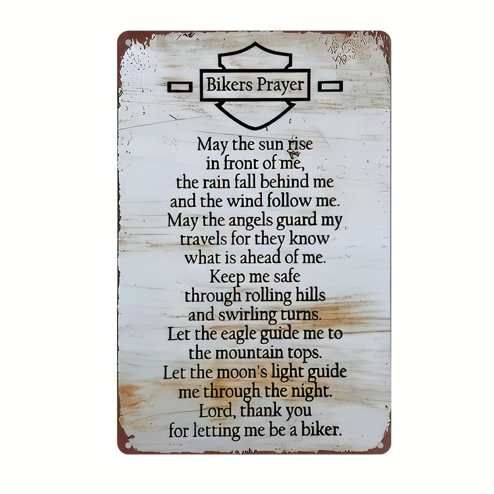 MOSM Vintage Biker's Prayer Metal Tin Sign for Home, Restaurant, Bar, Cafe, and Garage Decor - Rustic Wall Plaque with Inspirational Message, As the picture shows-56