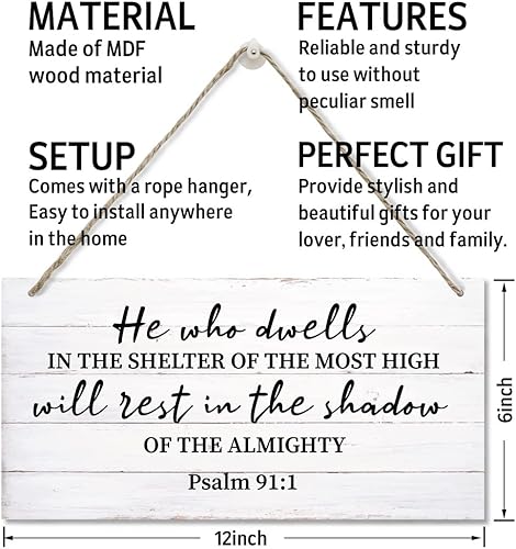 Miniatura 3 de Salmos 91 - Letrero cristiano de decoración de pared, placa de madera impresa para colgar en la pared, letreros cristianos para decoración del