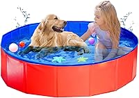 ITidyHome Foldable Dog & Kids Pool 40x12 Inch - Durable Anti-Slip PVC Kiddie Swimming Pool with Fiberboard Base, Red