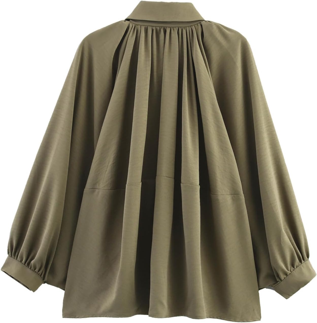 Womens Puffed Bomber Oversized Jacket Batwing Sleeve Streetwear Lapel Collar Zip Front Pleated Blouse Shirt - Image 3