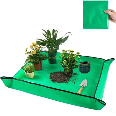 ecofynd 40x40 Inch Gardening Mat, Waterproof & Foldable PE Potting Tray for Indoor Bonsai, Succulents, Seedlings & Plant