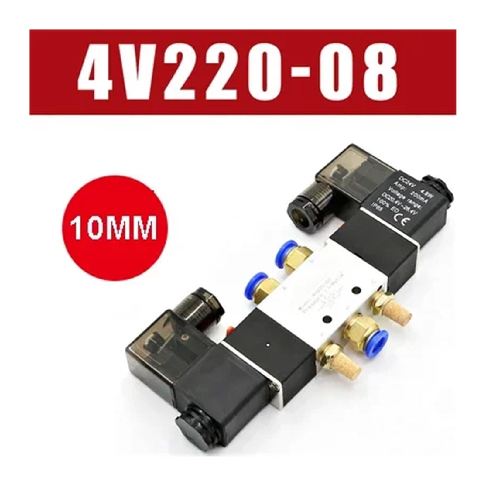 Válvula Solenoide 220V Neumática 4V220-08 Aire 5 Vías 2 Posiciones 1/4" Bobina Aleación Interna CC 12 V CC 24 V CA 110 V(W 10mm Fittings)