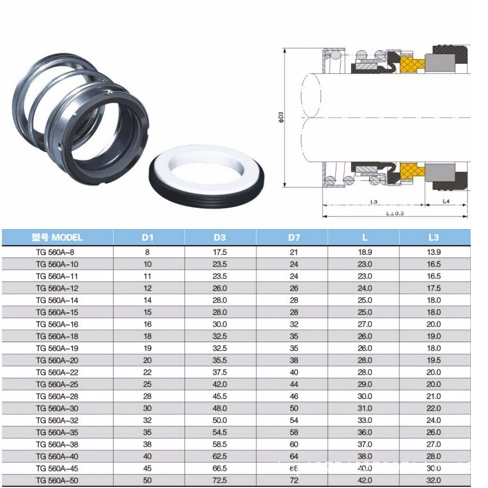 Sprężynowe uszczelnienie mechaniczne, SIC/Carbon Ring NBR, uszczelnienie mechaniczne, uszczelnienie wału, uszczelnienie wodne, pojedyncza sprężyna śrubowa do pompy wodnej, uszczelnienie wału