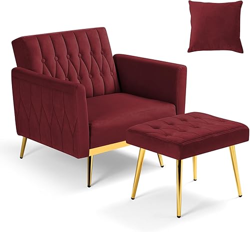 Miniatura 8 de Silla decorativa de terciopelo con reposabrazos y respaldo ajustables, sillón reclinable con botones, sillón reclinable individual con otomana y