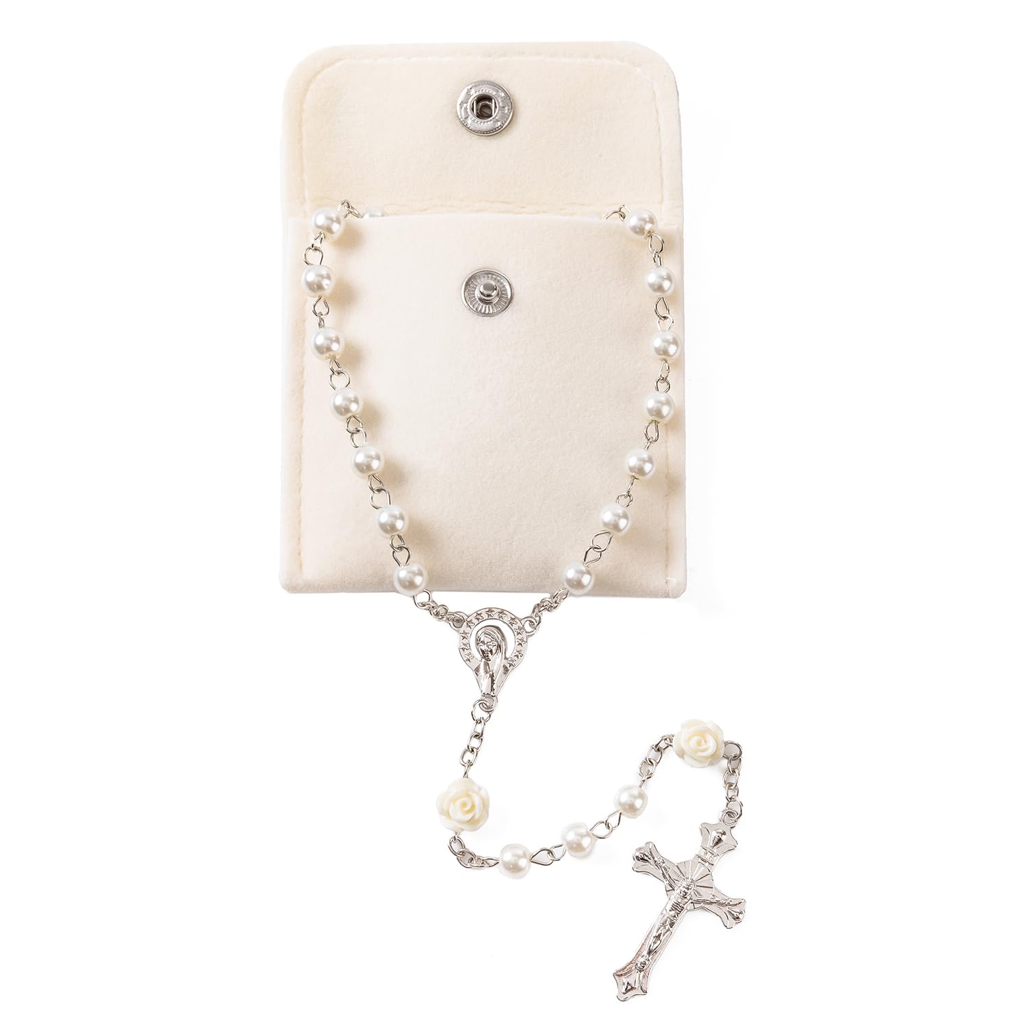 Rosary Beads Catholic for Women - Rosary Necklace Artificial Pearls, Solid Colored Simple Style Rosary Beads, Gifts for Women Off White (flower)