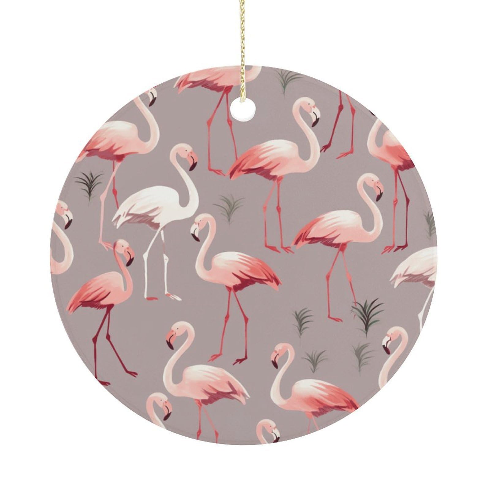 Pink Flamingo Pattern Christmas Ornament,Round Ceramic Ornaments Personalized Christmas Tree Ornament for Holiday Porcelain Keepsake Gifts Ideas Home Decor
