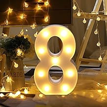 Dewanxin LED Decorative Illuminated Numbers, 0-9 Luminous Decorative with LED Lights, Arabic Numbers for Birthday, Wedding Party, Bar Decoration, Bedroom Wall Hanging(8)