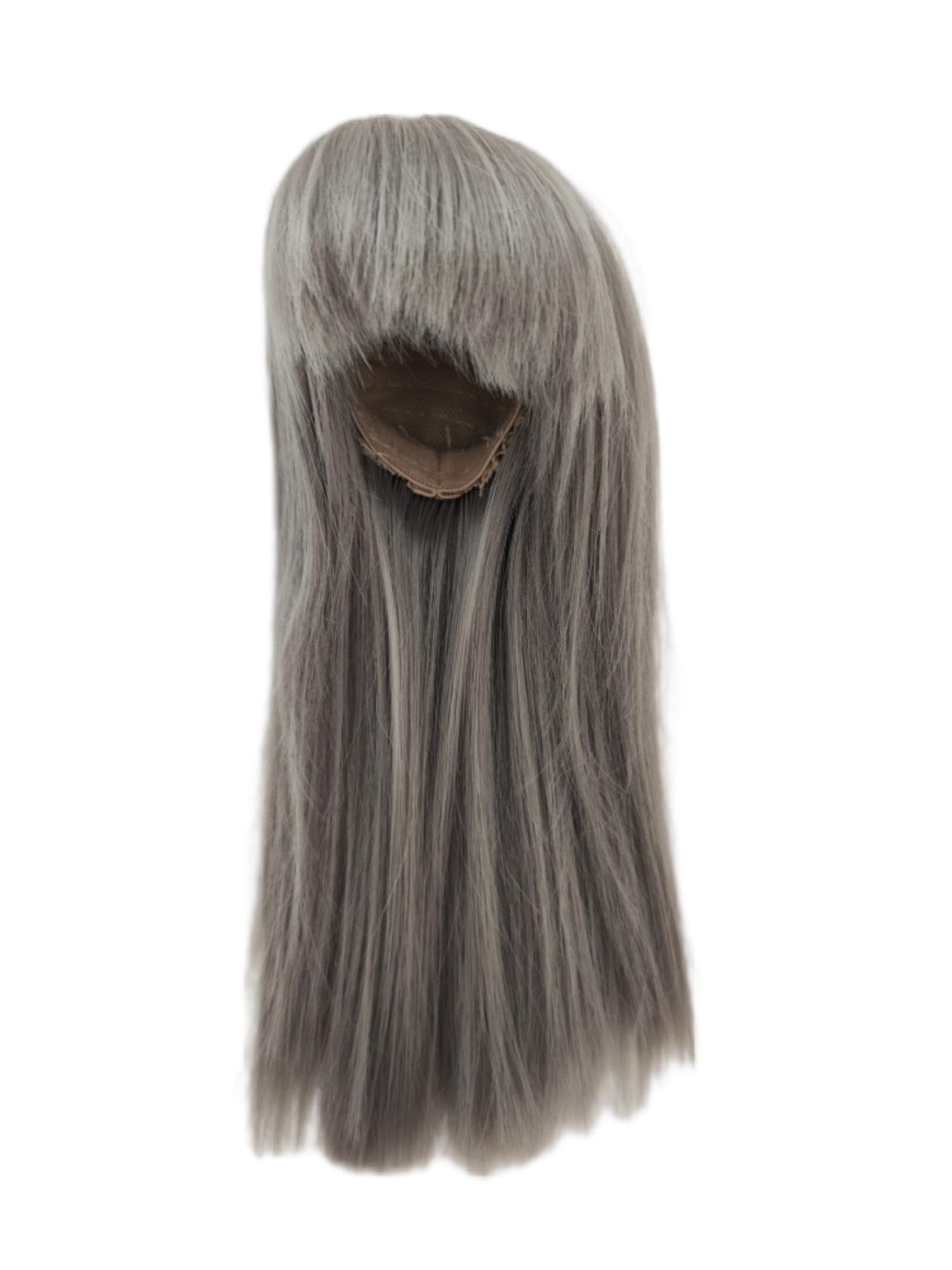 1/6 bjd sd Wig Head Circumference 6-7inch(16-17cm) high Temperature Fiber Diagonal Bangs Long Straight Grey Hair