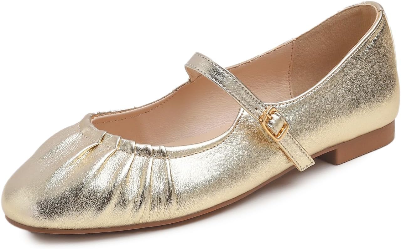 Women's Square Toe Mary Jane Fashion Ballet with Strap Comfort Dressy Working Flats