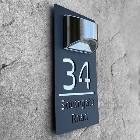 Personalized Modern Solar Door Plaque with Address Numbers and Lights
