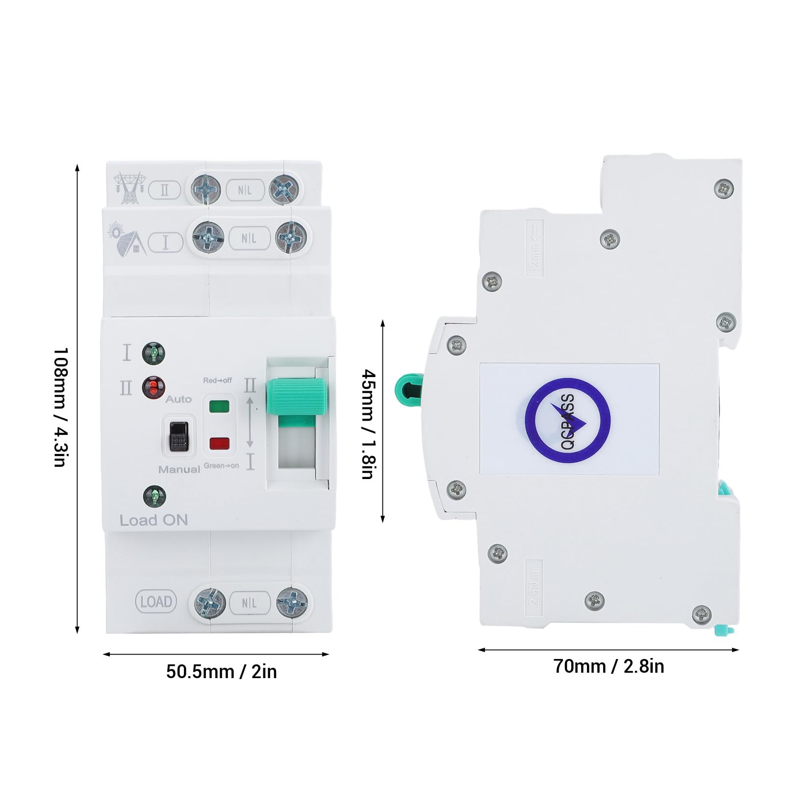 Cuifati Automatyczny/Ręczny Przełącznik Zasilania Mini ATS AC 2P 80A 50/60 Hz, Transfer ATS dla Zasilacza Awaryjnego w Domu, Podwójny Automatyczny Przełącznik Wyboru Zasilania