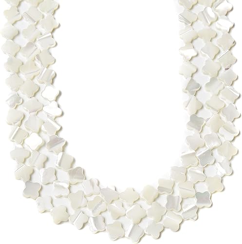JM Design Madre blanca de perla MOP Shell cuatro hojas trébol perlas 0.236 in 15.5 '' Strd para la fabricación de joyas