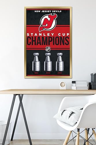 Miniatura 6 de Trends International NHL New Jersey Devils - Póster de pared de Champions 23, 22.37 x 34.00 pulgadas, versión enmarcada de madera de granero