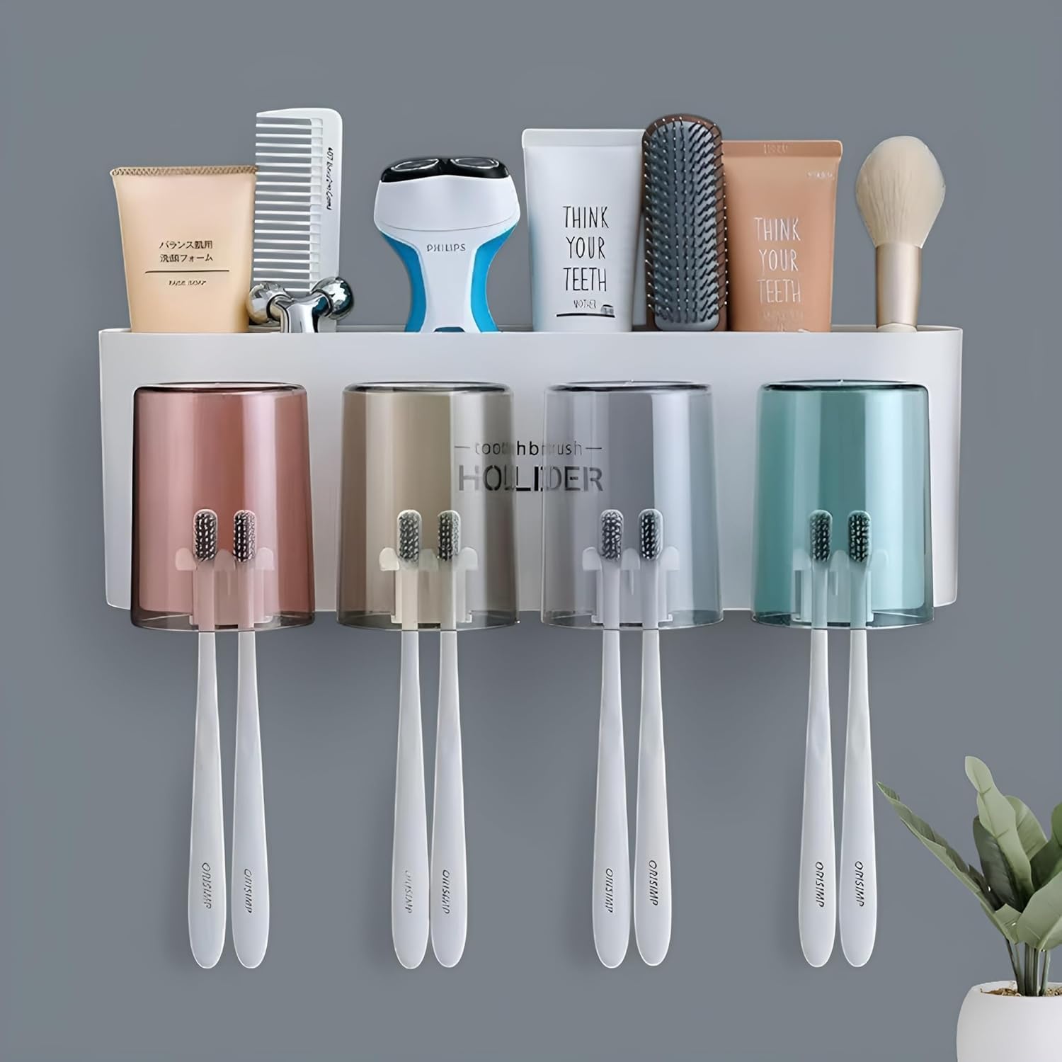 ALCY Toothbrush Holder Wall Mount Set, 4 Metallic Color Cups with Magnetic Base, Bathroom Organizer Storage Rack for Oral Care Accessories-image-20